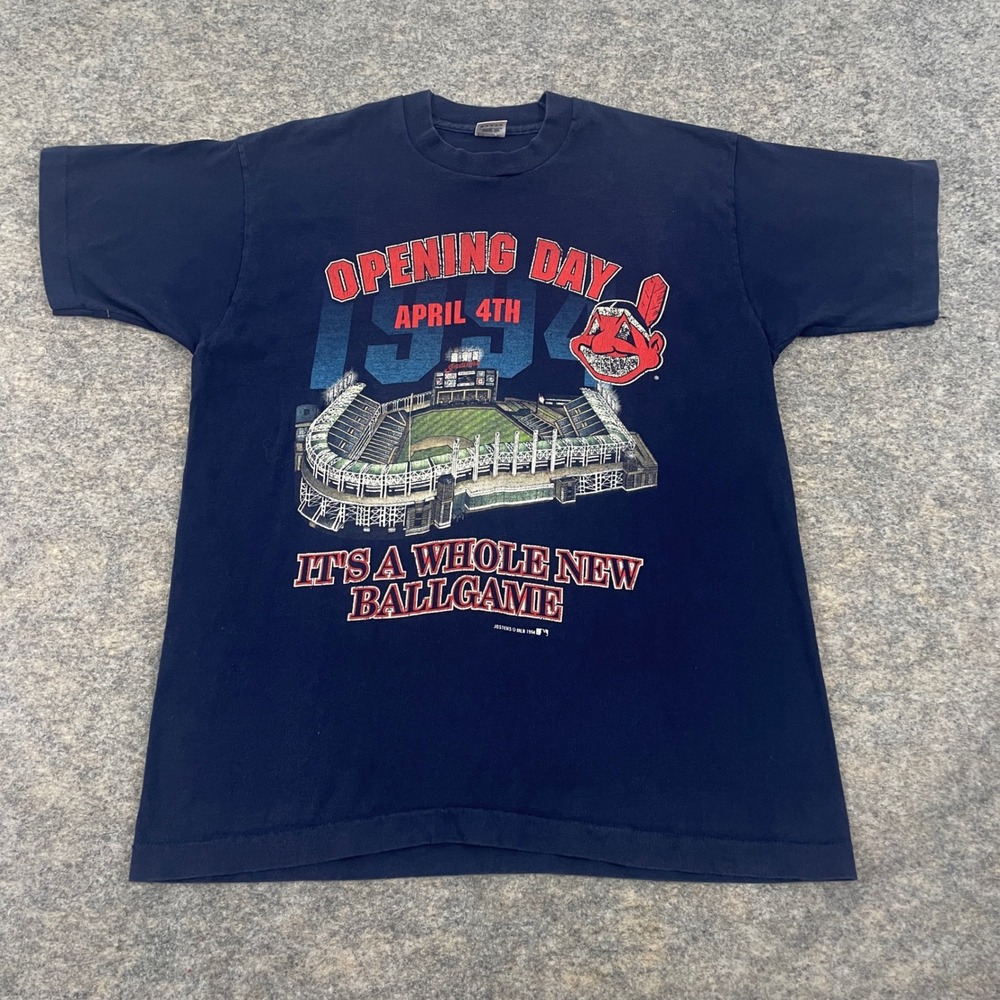 VTG Cleveland Indians 1994 Opening Day T-Shirt Fruit of the Loom Navy Men's L